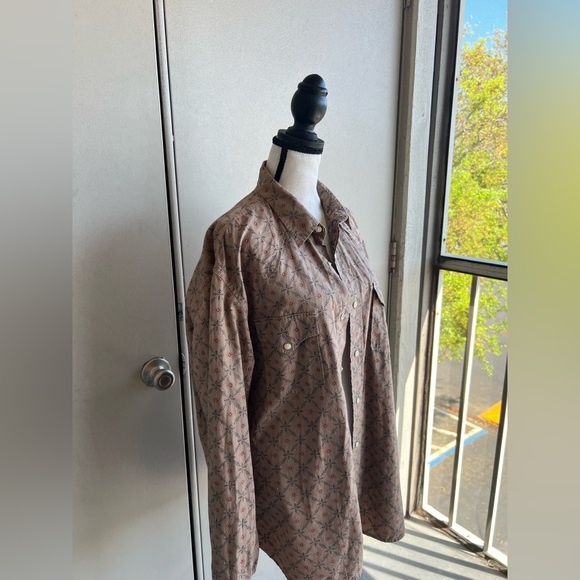 Vintage Lucky Brand Western Brown Button Up Shirt Patterned Large Rick Grimes - Picture 2 of 15